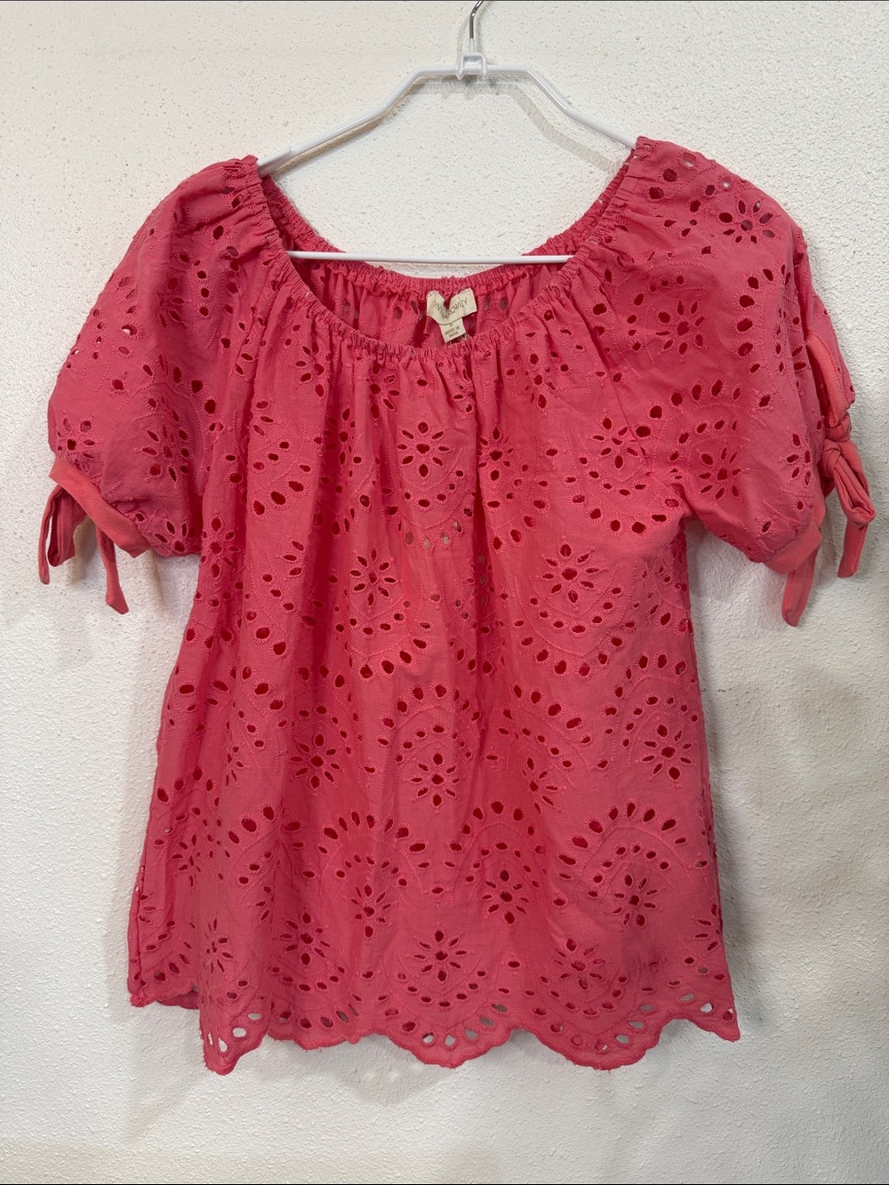 Cynthia Rowley Coral Eyelet Peasant Top